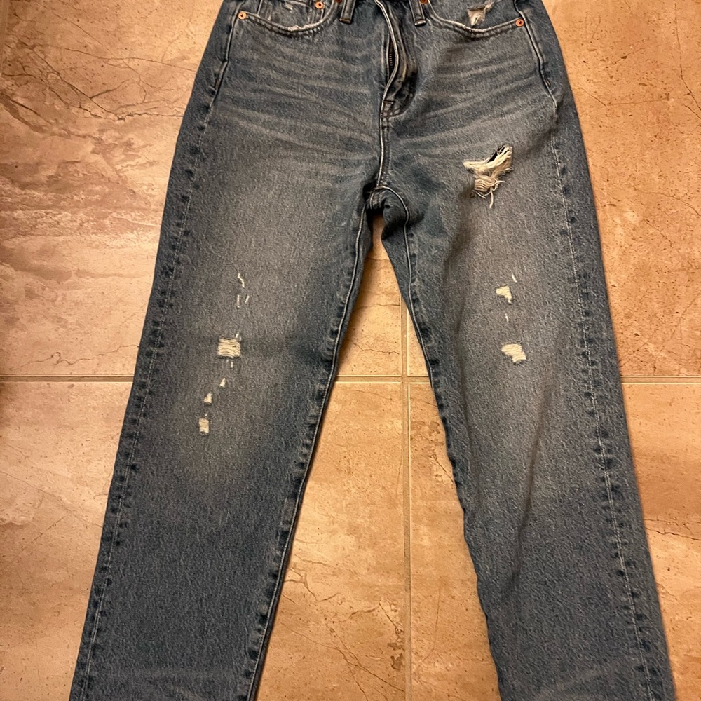 Madewell Blue Distressed Straight Leg Jeans